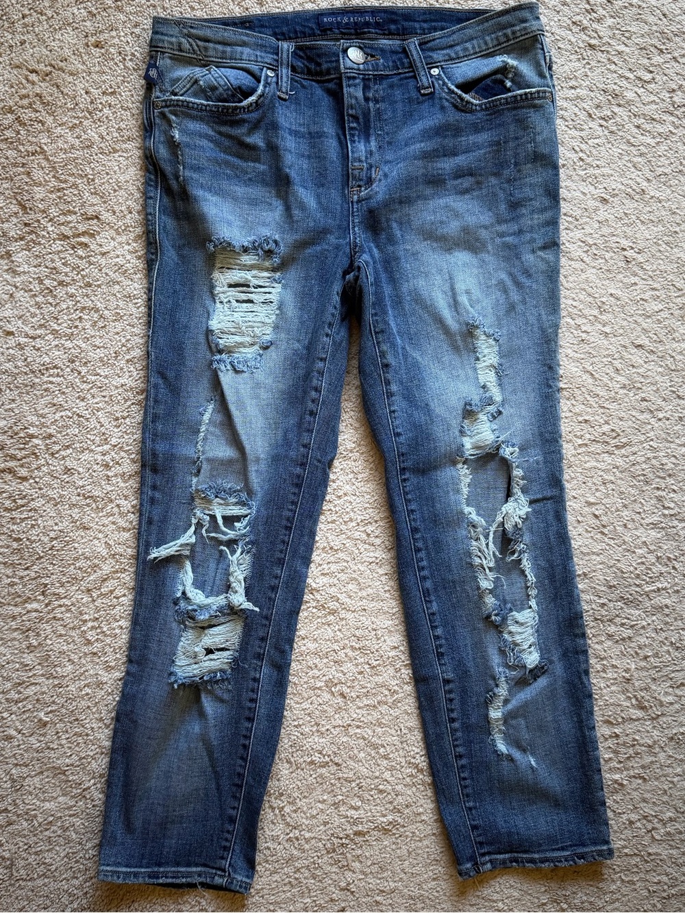 Rock & Republic Distressed Blue Ankle Jeans